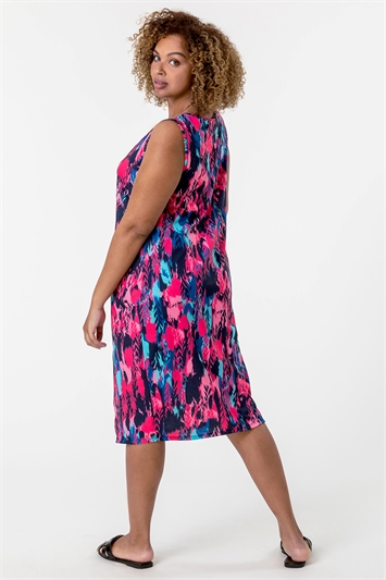 Fuschia Curve Abstract Print Cocoon Dress, Image 2 of 4