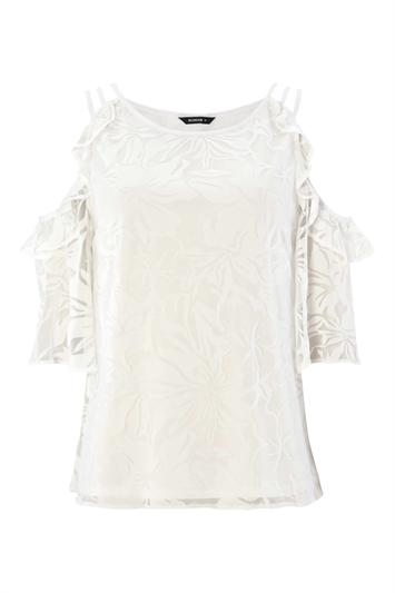 Burnout Cold Shoulder Top in Ivory - Roman Originals UK