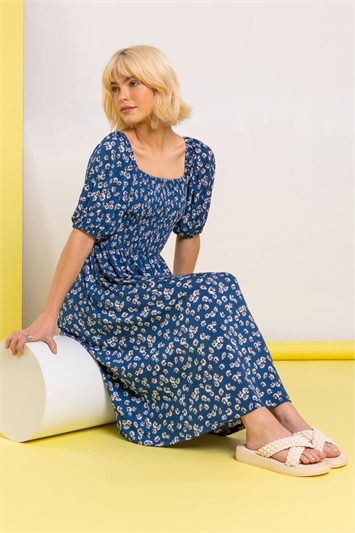 Ditsy Floral Shirred Midi Dressand this?