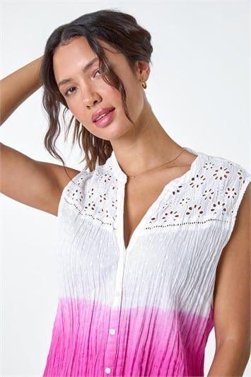 Pink Ombre Embroidered Crinkle Blouse