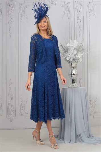 Blue Julianna Lace Dress & Shrug Set
