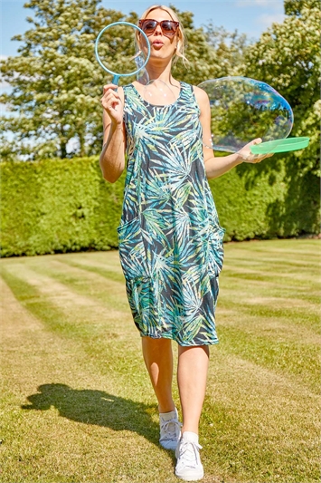 Green Leaf Print Slouch Dress, Image 3 of 5