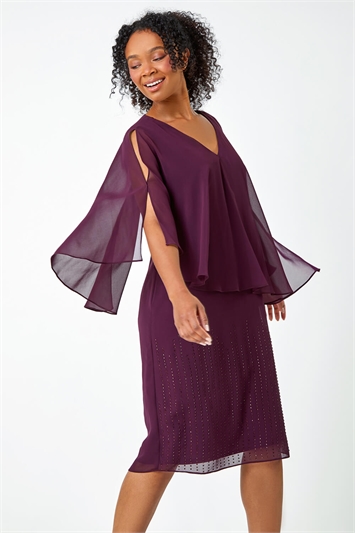 Purple Petite Embellished Chiffon Overlay Dress