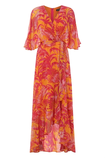 Chiffon Wrap Maxi Dress in Orange - Roman Originals UK