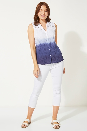 Blue Ombre Print Crinkle Blouse, Image 3 of 5