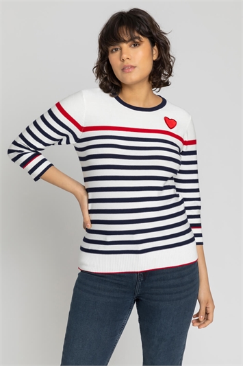 Heart Embroidered Stripe Print Jumperand this?