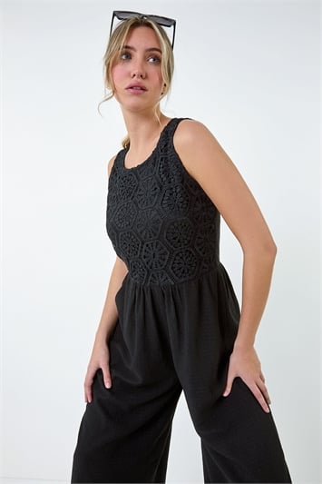 Black Crochet Lace Wide Leg Jumpsuit