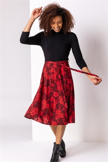 Red Floral Print Fit And Flare Dress
