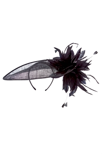 Black Large Contrast Feather Disc Fascinator