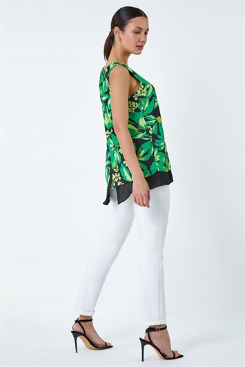 Green Floral Print Double Layer Vest Top