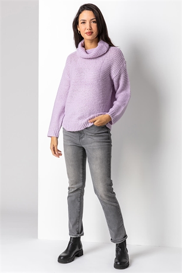 Lilac Textured Roll Neck Jumper, Image 3 of 5