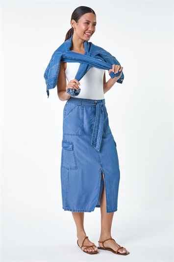 Blue Pocket Detail Cargo Skirt