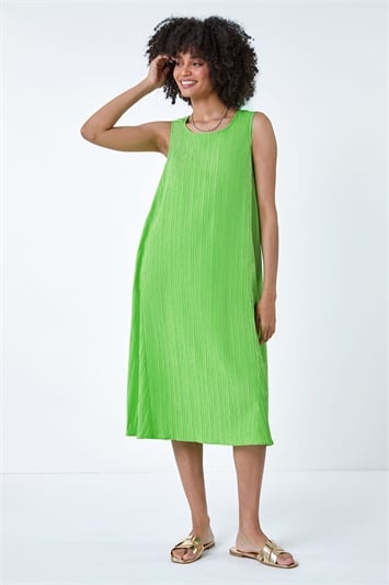 Green Textured Sleeveless Midi Dress