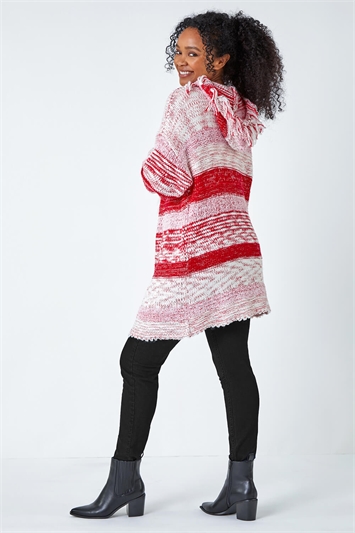 Red Petite Fringed Hooded Cardigan