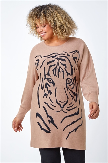 Multi Curve Tiger Print Embellished Jumper