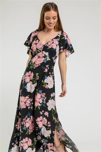 Black Petite Floral Print Maxi Dress