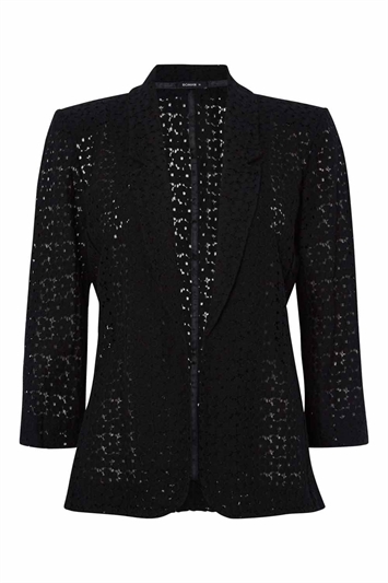 3/4 Sleeve Lace Jacket in Black - Roman Originals UK