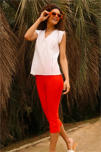 Red Wide Leg Tie Front Stretch Trouser