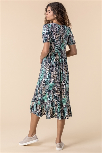 Blue Abstract Snake Print Tiered Dress, Image 2 of 5