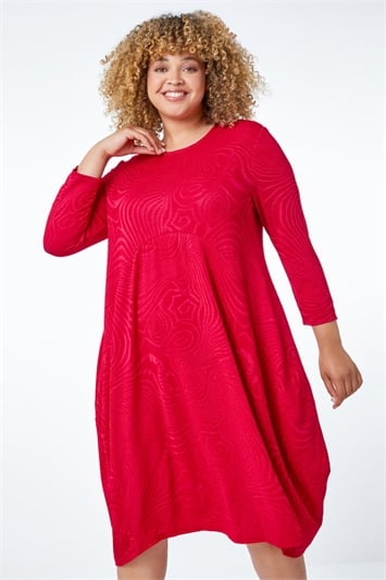 Red Curve Swirl Texture Cocoon Dress