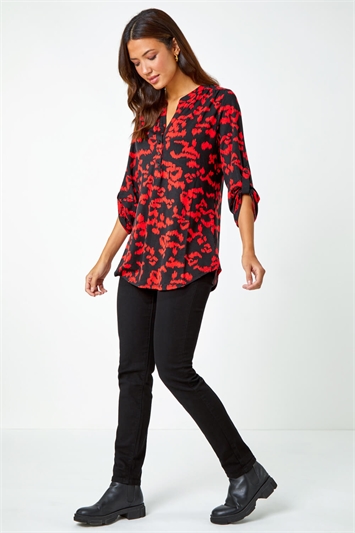Red Abstract Animal Print Stretch Blouse