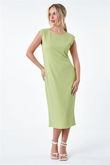 Green Petite Textured Crochet Midi Dress