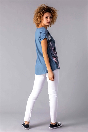 Multi Abstract Leaf Print Stretch T-Shirt, Image 3 of 4