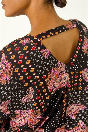 Orange Banded Paisley Stretch Top