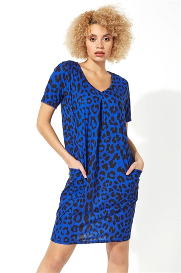 Blue Animal Leopard Print Dress