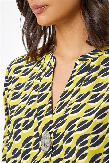 Lime Geo Print Longline Button Detail Top, Image 5 of 5