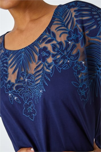 Blue Sparkle Palm Print Burnout T-Shirt