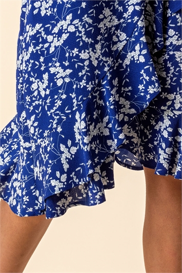 Royal Blue Ditsy Floral Ruffle Detail Skirt, Image 4 of 4