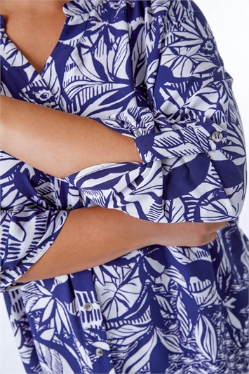 Navy Curve Tropical Border Print Blouse, Image 5 of 5