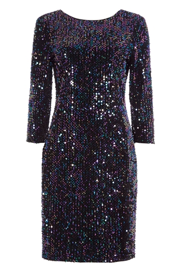 Velvet Sequin Shift Dress in Purple - Roman Originals UK