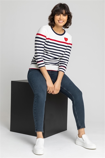 Ivory Heart Embroidered Stripe Print Jumper, Image 5 of 5