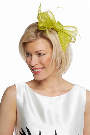 Green Bow And Feather Hair Comb Fascinator