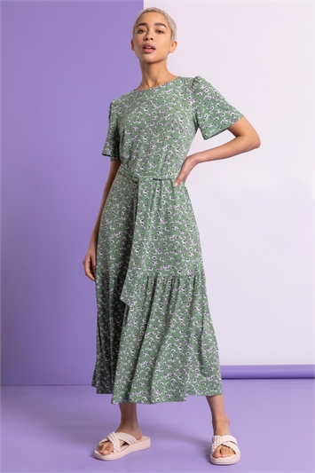 Sage Ditsy Daisy Print Belted Dress, Image 3 of 5