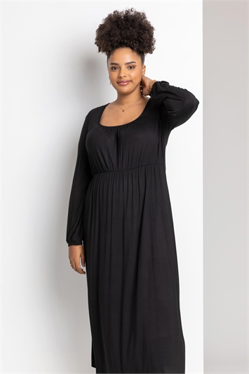Black Curve Long Sleeve Jersey Midi Dress