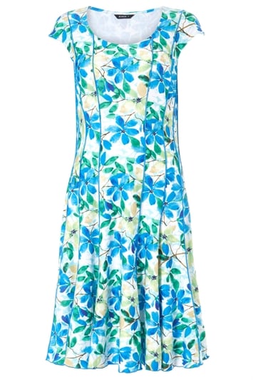Blue Floral Garden Print Panel Dress, Image 5 of 5