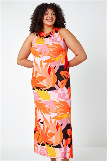 Orange Curve Tropical Stretch Jersey Maxi Dress