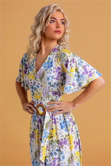 Multi Floral Belted Maxi Dress, Image 4 of 4