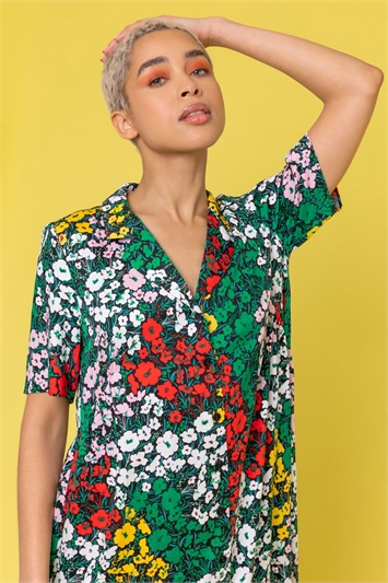 Multi Ditsy Floral Midi Shirt Dress, Image 4 of 5