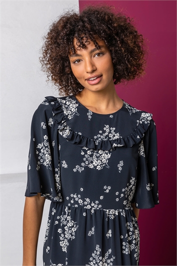 Black Floral Print Yoke Maxi Dress, Image 4 of 5