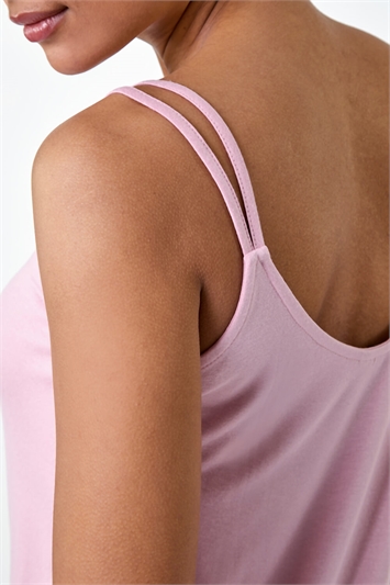Pink Plain Double Strap V-Neck Stretch Vest Top