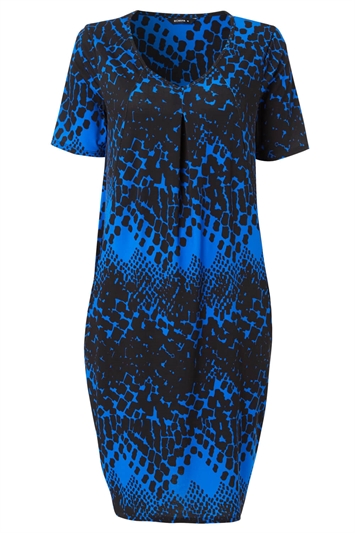 Royal Blue Abstract Print Cocoon Dress, Image 5 of 5