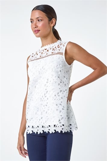 White Ladder Trim Lace Jersey Top