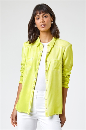 Lime Washed Button Through Sequin Shirt, Image 1 of 5