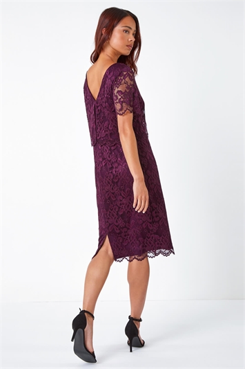 Purple Petite Lace Overlay Stretch Dress