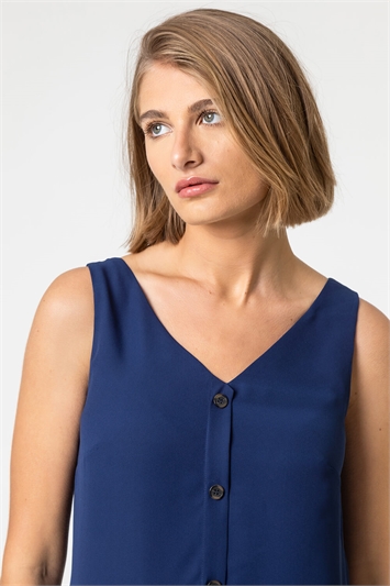 Blue Button Front Sleeveless Top, Image 4 of 4