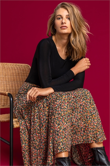 Multi Ditsy Floral Burnout Midi Skirt, Image 5 of 5